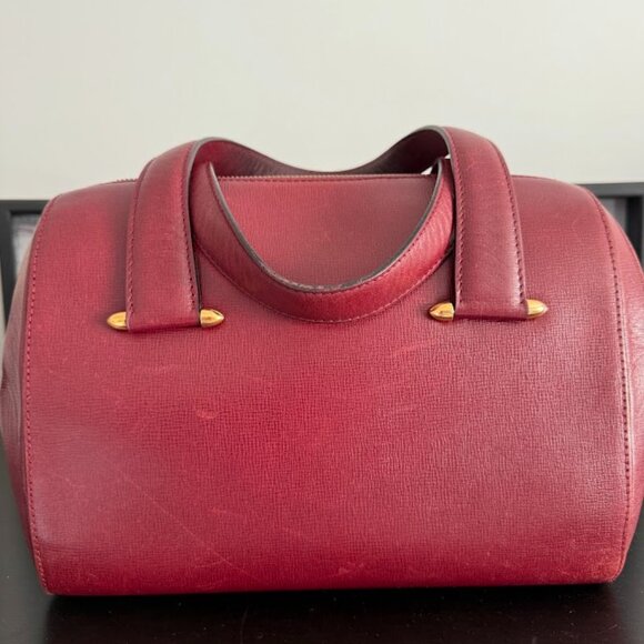 Vintage Must de Cartier Burgundy Boston Handbag Gold Hardware - Picture 4 of 12